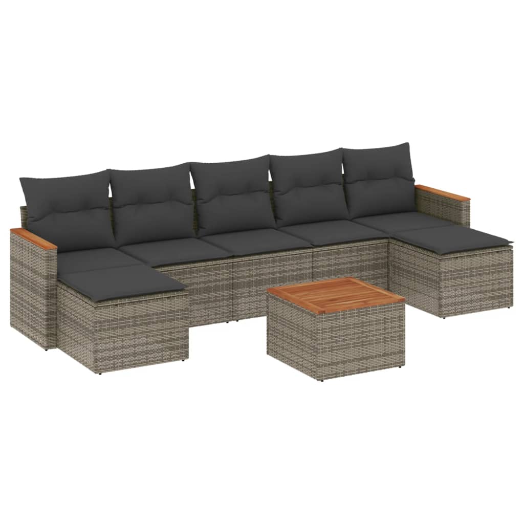 8 piece Garden Sofa Set with Cushions Grey Poly Rattan