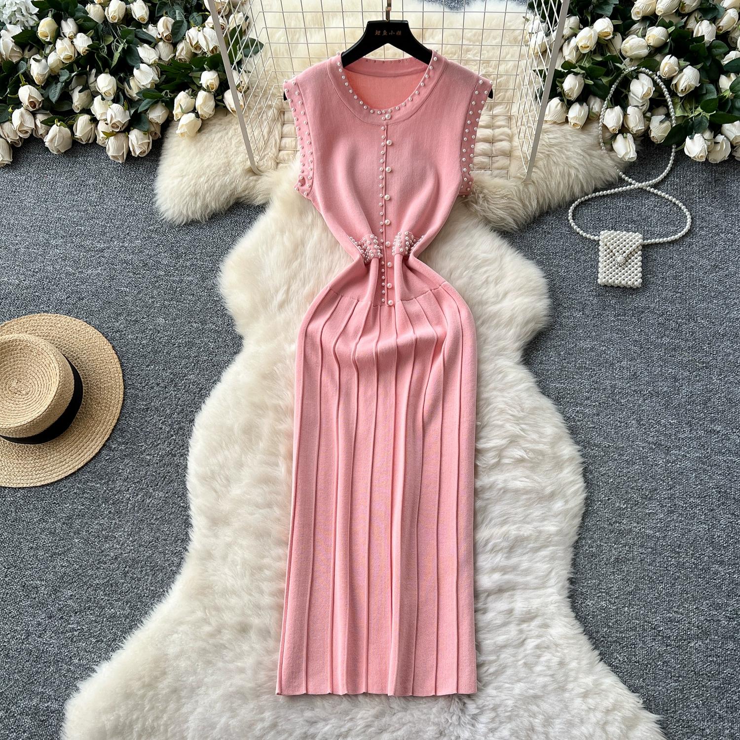 

Летние женские платья миди-футляры без рукавов, роскошно расшитые бисером, для офисной работы, вязаные свитера One Size розовый