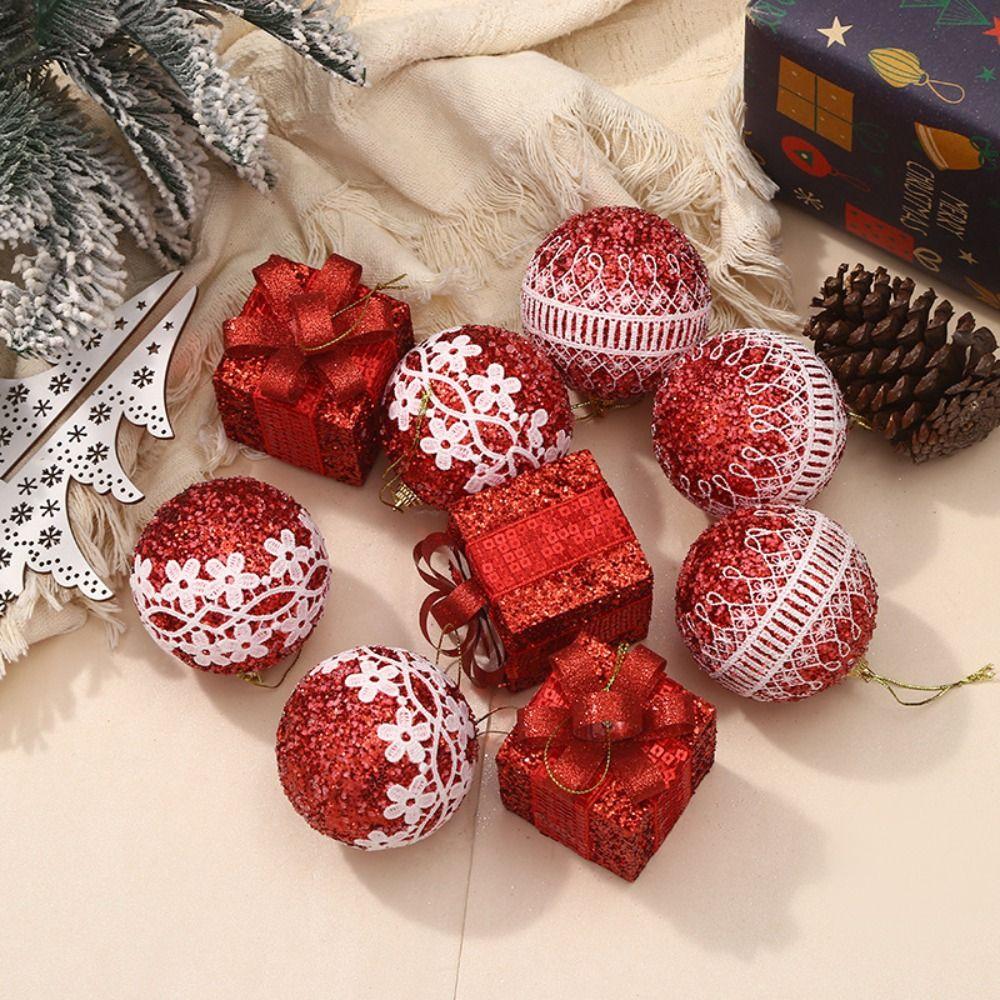9pcs Glitter Christmas Hanging Balls 8cm Xmas Tree Ornaments Home New Year Gifts
