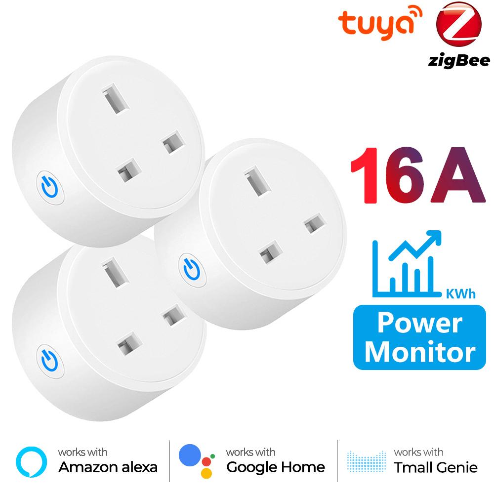Power Monitor 20a 16a Tuya Smart Zigbee Socket Plug Uk Wireless Outlet With Energy Monitering Works With Alexa Google Home