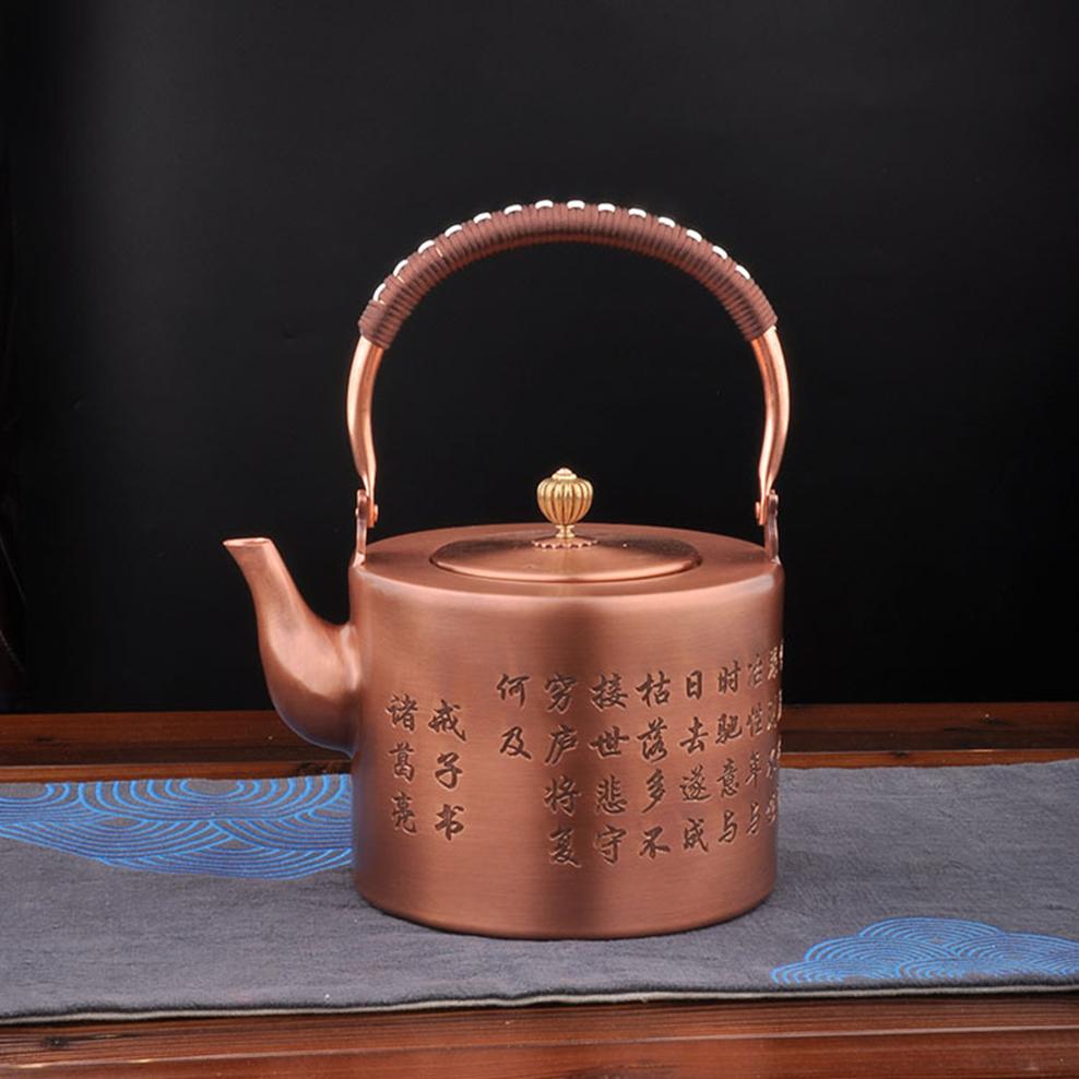 2L, Pure Copper Tea Kettle, Handmade Red Copper Pot, Large Capacity Uncoated Copper Teapot, Vintage Boiling Kettle, Home Tea Set