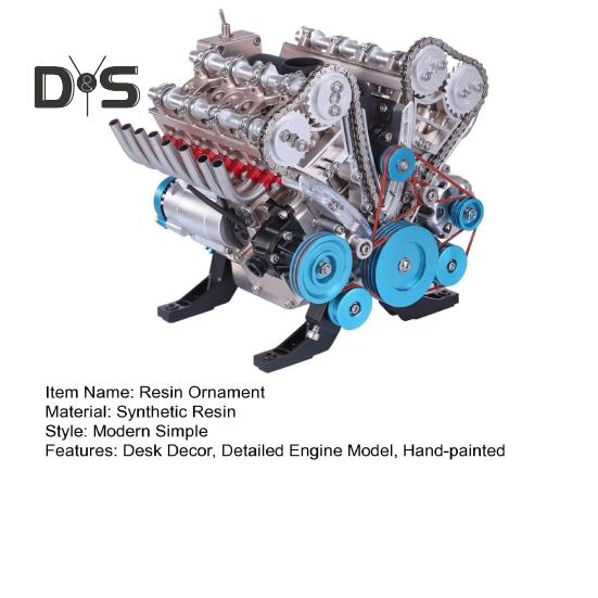Valcový model motora auta Živica Model motora V8 Ručne vyrábaný 4-valcový model motora do auta Darček na ozdobu bloku motora pre automobilových nadšencov
