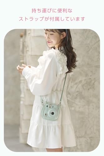 Elecom Instax Mini 12 Clear Camera Case, Protective Cover, Green (IC-CCM12GN) [Just Flip the Flap To Take Photos] Protects from Scratches and Dust, In