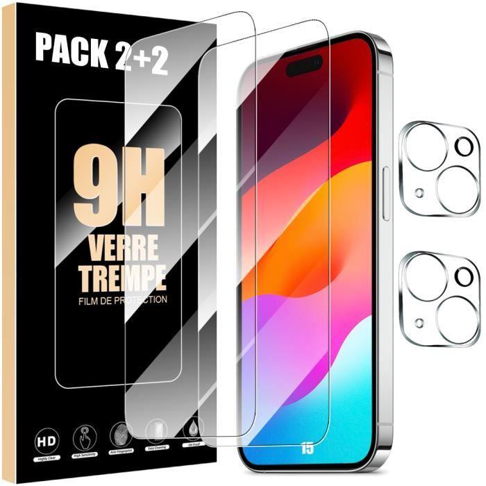 2 Verres Trempés Ecran et 2 Protections Caméra Arrière pour iPhone 15