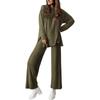 Completo Due Pezzi Moda da Donna a Vestibilità Larga, Colore Unico, Scollo Tondo Spaccato, Maniche Lunghe, Pantaloni Lunghi