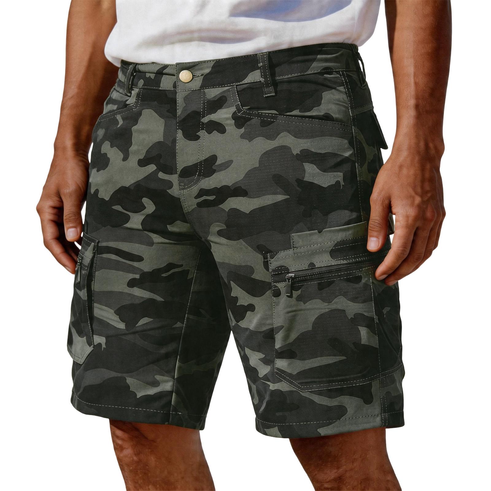 

Men’s Camouflage Print Cargo Shorts with Multiple Pockets Button Waistband and Zipper Closure Casual Fit XXXL