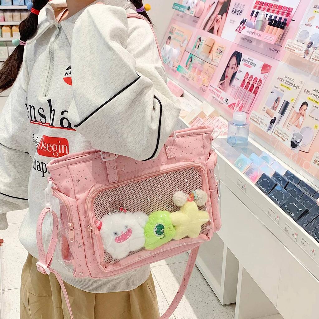 New Y2K Cute Star Bling Ita Bag Women's Fashion Shoulder Bag Lolita Girl Transparent Tote Bag DIY Display Crossbody Bag Handbags