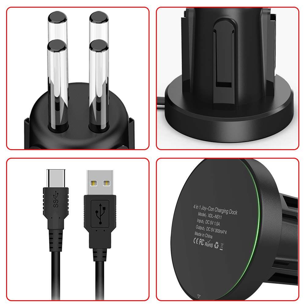 Charger for Nintendo Charges 4 Controllers Fast Charging Overcharge Charging Indicator USB Cable Included Joy-Con Switch, Joy-Con Simultaneously,