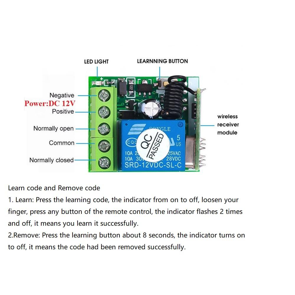 Relay Channel Wireless RF Garage Door Remote Control Switch Receiver Transmitter