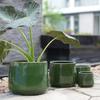 Handmade Ceramic Plant Pot Set 4-Piece (33/26/20/15 cm), Glossy Dark Green Glaze, Breathable, Frost-Resistant, Drainage Holes for Garden & Balcony
