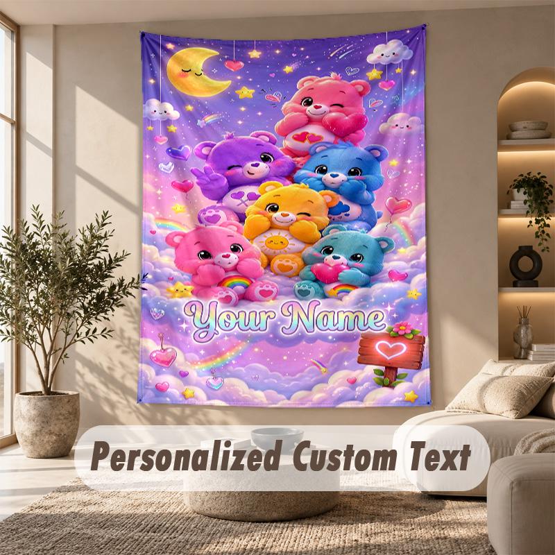 Care Bears Tapestry, Personalized Custom Text, Wall Hanging Tapestry For Living Room Home Wall Decor