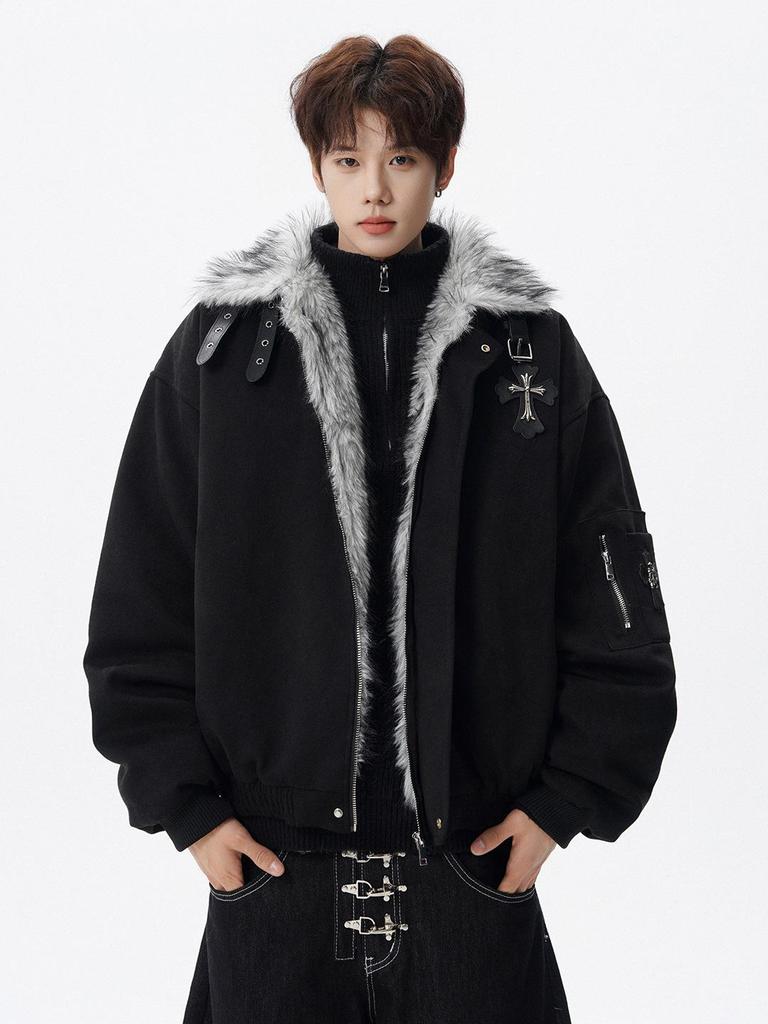 Men's Retro American Style Fur Collar Thickened Winter Jacket