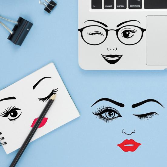 6 גליונות מדבקות פנים שפתיים עיניים גבות אף מדבקות דבק עצמי מדבקות פנים לאישה לעבודות יצירה עציצים קישוט למסיבת חג