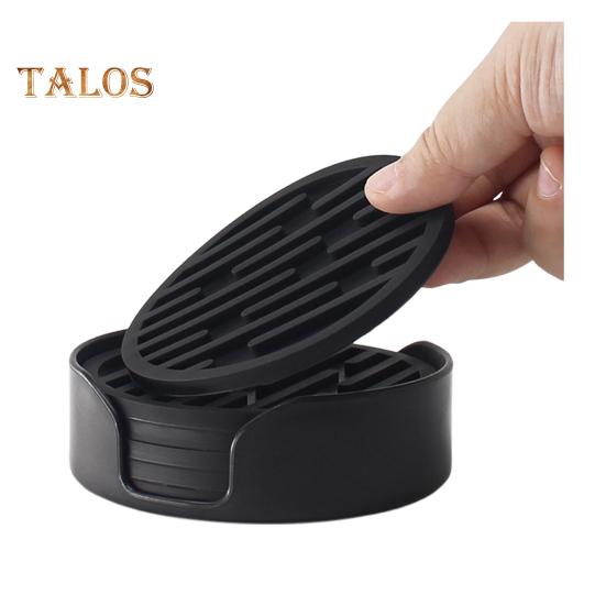 

6 шт., набор силиконовых подставок с держателем, нескользящий коврик для чашек, стол для напитков, домашний декор, защита столешницы, круглые подставки для горячих и холодных напитков для деревянного стекла чёрный