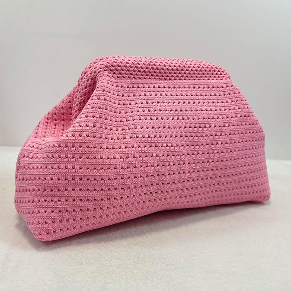 Versatile Solid Color Women Beach Clutch Bag Large Capacity Soft Elastic Crochet Handbag Hollow Out Dumpling Purse Summer Season