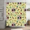 Skull Pattern Shower Curtain Decorative Fabric Waterproof Bath Rug Bag for Home Bathroom Accessories in Yellow/White Colors
