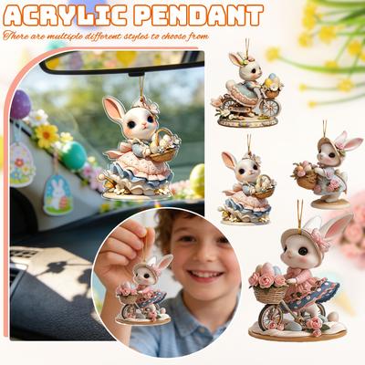 Easter Bunny Wall Decor 2D Flat Acrylic Bunny Egg Easter Pendant, Spring Rabbits And Egg Table Sign Decorations