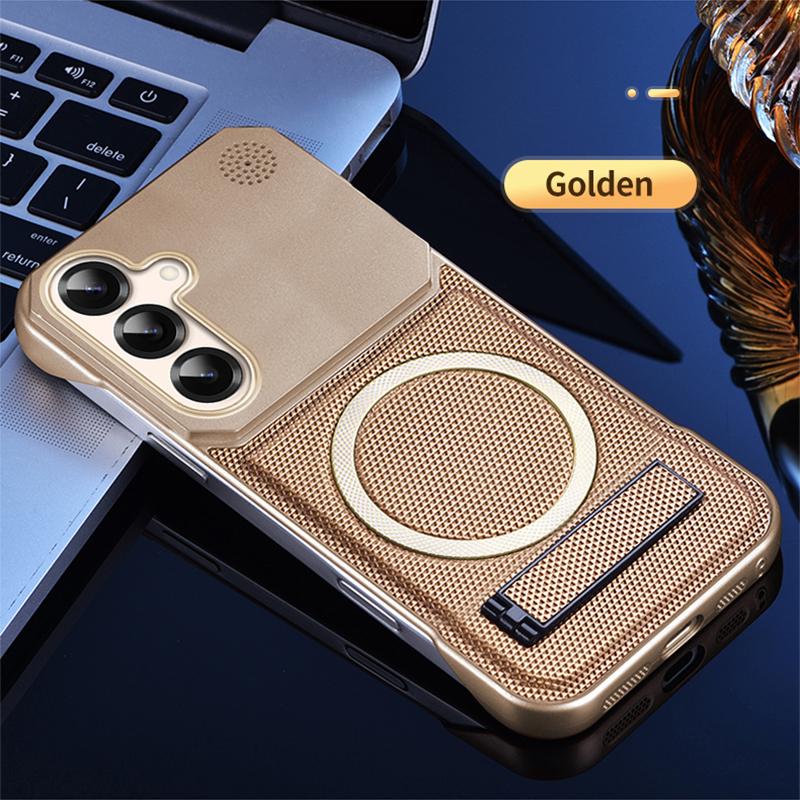 KEYSION Luxury Magnetic PU Leather Aromatherapy Phone Case for Samsung Galaxy S22 S23 Ultra Kickstand Borderless Back Cover