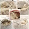 Plush Hooded Pet Bed Round Fluffy Soft Cat Bed Pet Cushion Warm Cat Dog 2 In 1 Sleeping Nest Cave for Small Dogs
