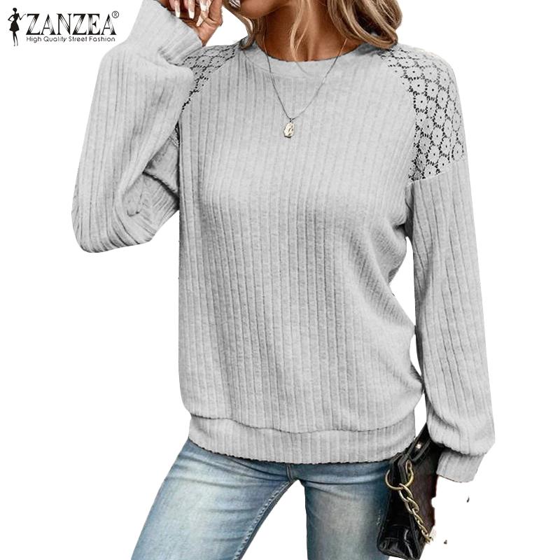 

ZANZEA Женская повседневная кружевная лоскутная свободная блузка с длинным рукавом
