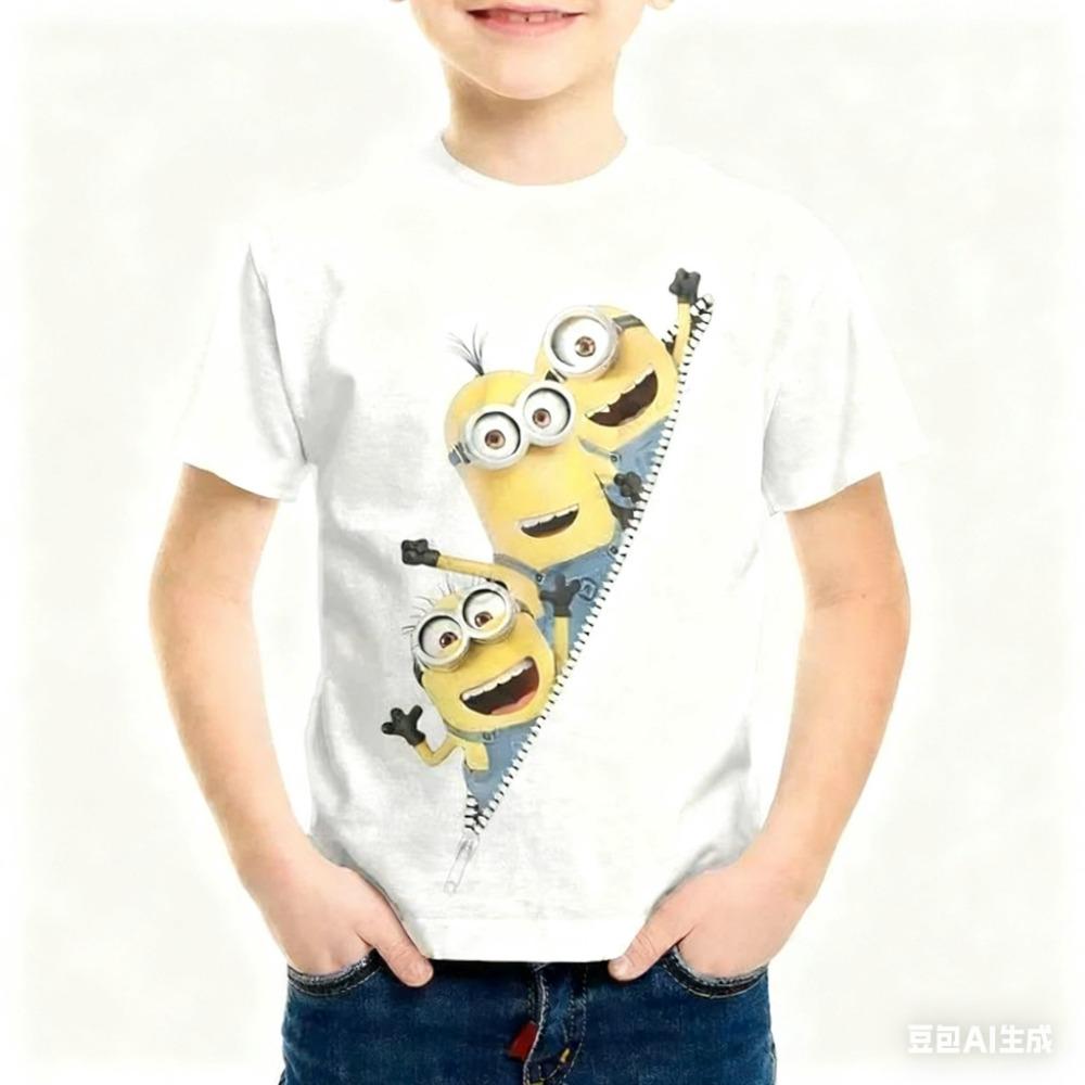 2026 Nová série Mimoňů Dres Kreslený vzor Venkovní sportovní oblečení Ležérní Kulatý výstřih Krátký rukáv Dětská trička