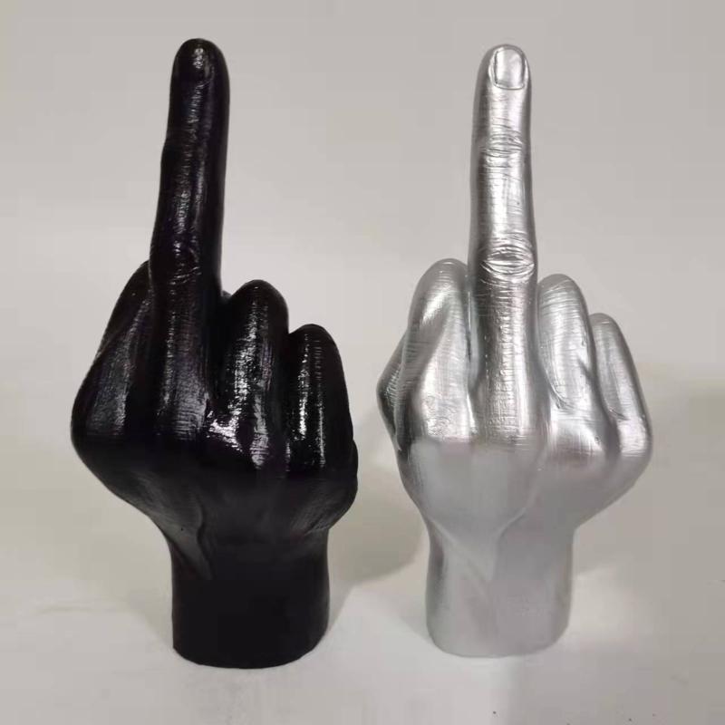 Resin Vertical Middle Finger Craft Sculpture Funny Gesture Statue for Desk and Living Room