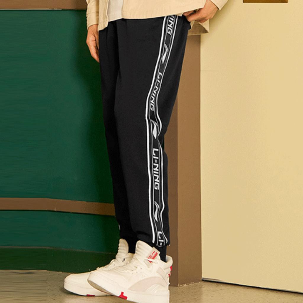 Li-Ning Side Stripe Logo Casual Knitted Sweatpants Men Bottoms Standard-Black AKLRF59-1