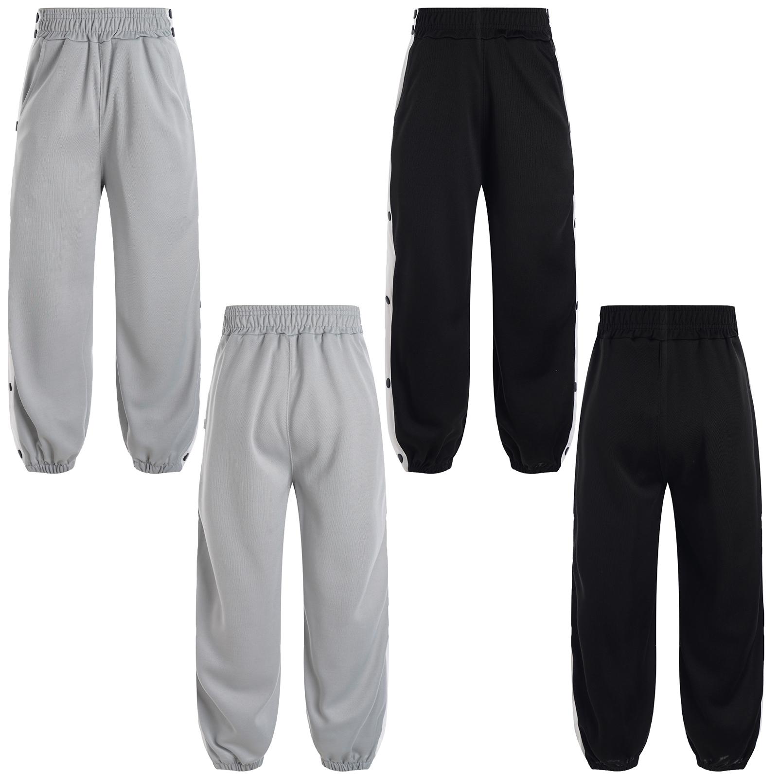 

Дитячі хлопчики, модні штани з ґудзиками, повсякденні спортивні штани в контрастну смужку, спортивні баскетбольні штани з кишенями 5-6 Years чорний