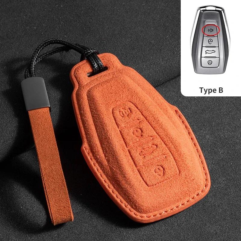 Suede Car Key Case Cover Protector Shell For Geely Coolray X6 X7 EX7 2024 Geometry C Emgrand UV GT GC9 Auto Styling Fob Holder