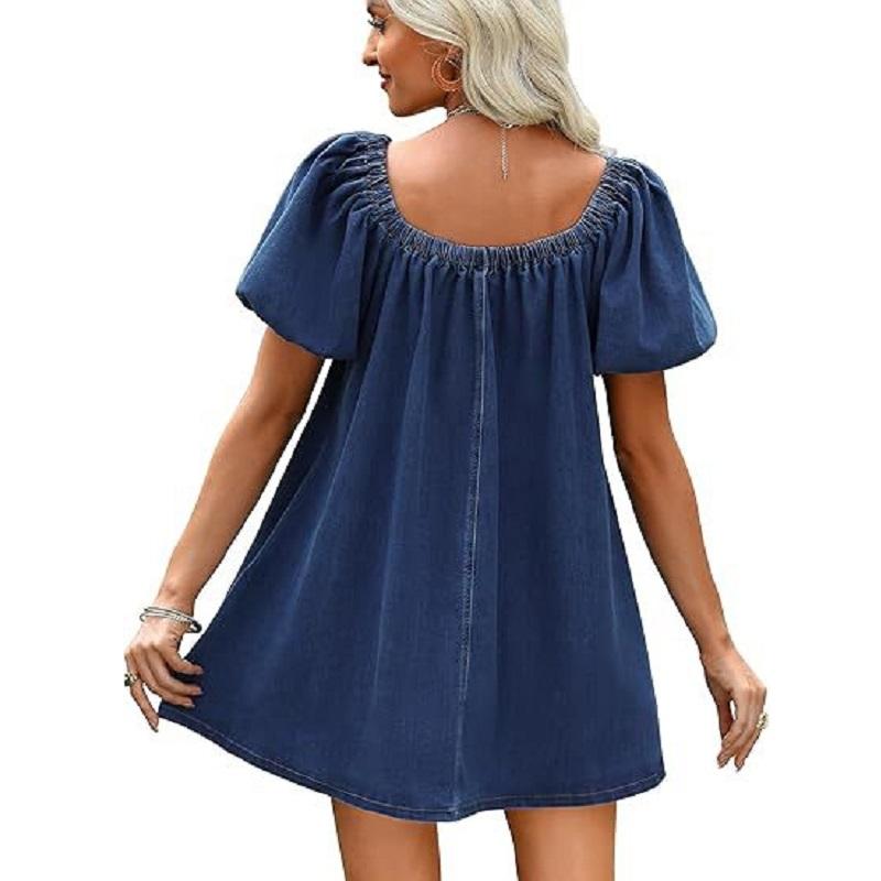 Rochii de vară din denim pentru femei Rochie mini cJean cu guler pătrat