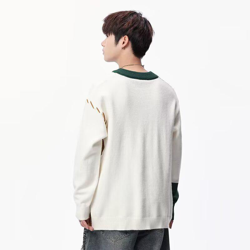 Men's Patchwork Color Block Sweater - Winter Casual Loose Fit Knitwear with Personality Design