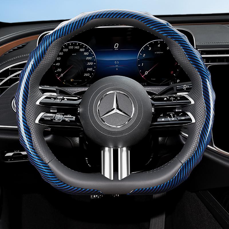 Suitable for Mercedes-Benz Carbon Fiber Texture Steering Wheel Cover Snap-On Wave-Shaped Sports Design Protective Case V G S a E C Class Gle Glc