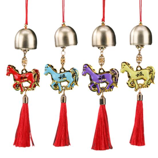 Chinese New Year Horse Pendant 2026 Feng Shui Zodiac Animal Charm Hanging Tassel Ornament with Bell for Fortune Wealth Success Home Shop Door Window