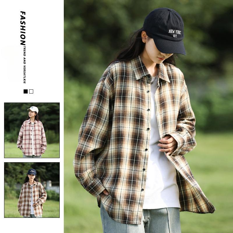 Herbst Neue Trendige Karierte Langarmhemden für Männer und Frauen, Koreanischer Stil Lockere Lässige Jacken, Vielseitige Hemden für Paare