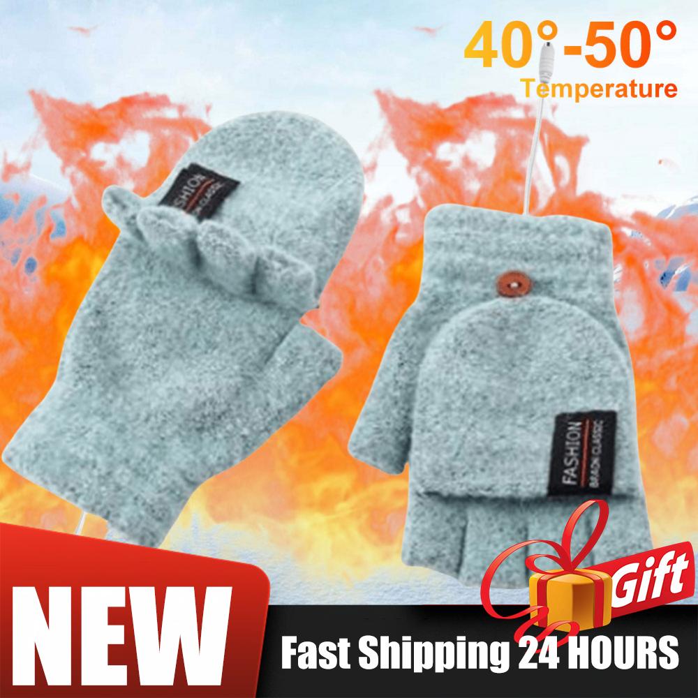 Double-Sided Heating Gloves Washable Rechargable USB Electric Heated Gloves Touchscreen Fingerless Hand Warmer Glove For Outdoor
