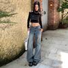 American retro low-rise slightly pulled jeans women's autumn and winter new Spice Girls do not stick to the legs straight and thin bell pants