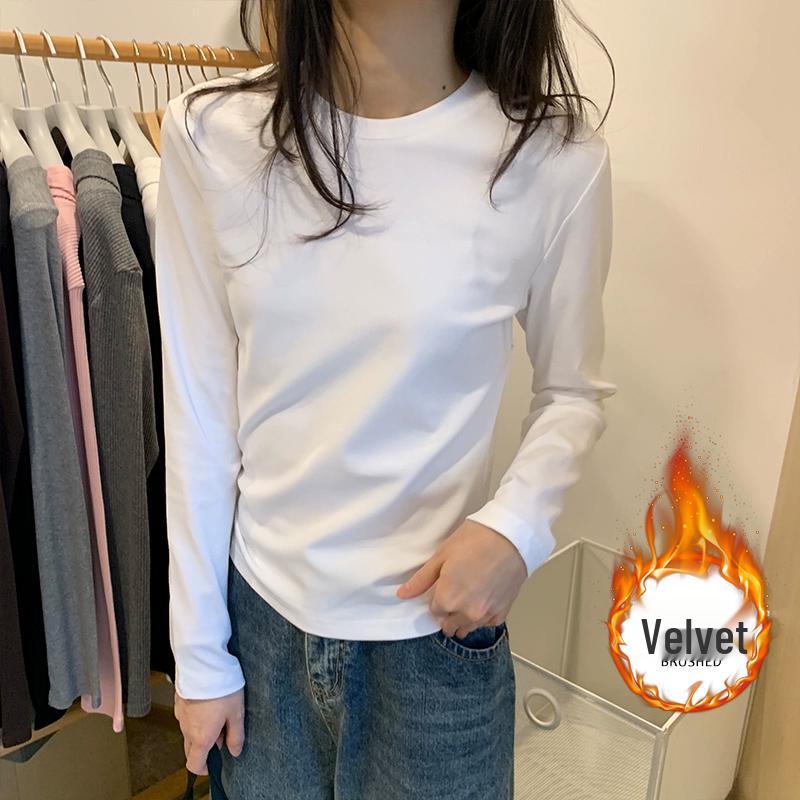 Damen Amerikanischer Retro Grau Langarm Fleece Oberteil - Europäischer Stil Schlankmachende Herbst Basisschicht