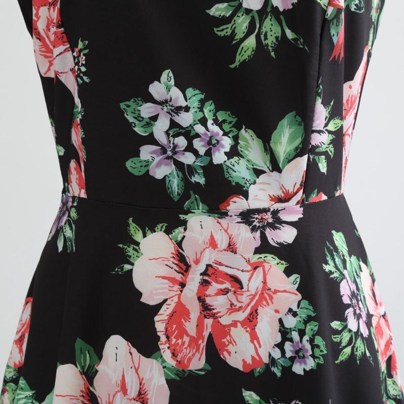 Summer New Retro Supply, One-word Neck Sleeveless Printed Pendulum Dress