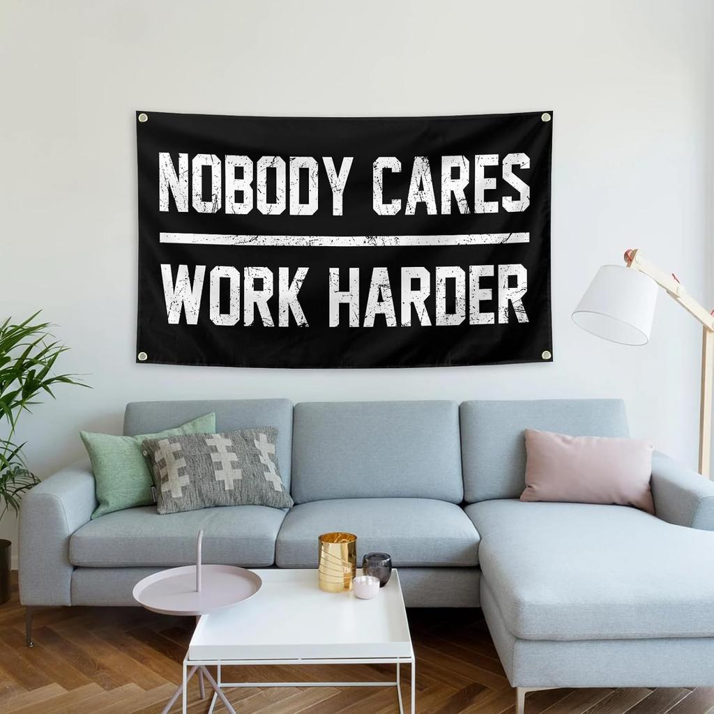 Nobody Cares Work Harder Motivational Gym Banner 3x5 Feet With 4 Brass Gaskets Tapestry Flag.pire Your Fitness Wall Decor.