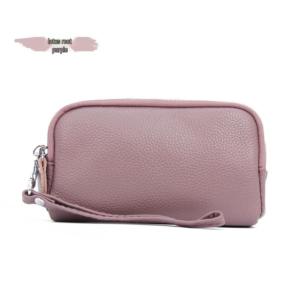 Top Layer Cowhide Women's Clutch: Genuine Leather Long Wallet with Three-Layer Zipper, Large Capacity, Wrist Strap.