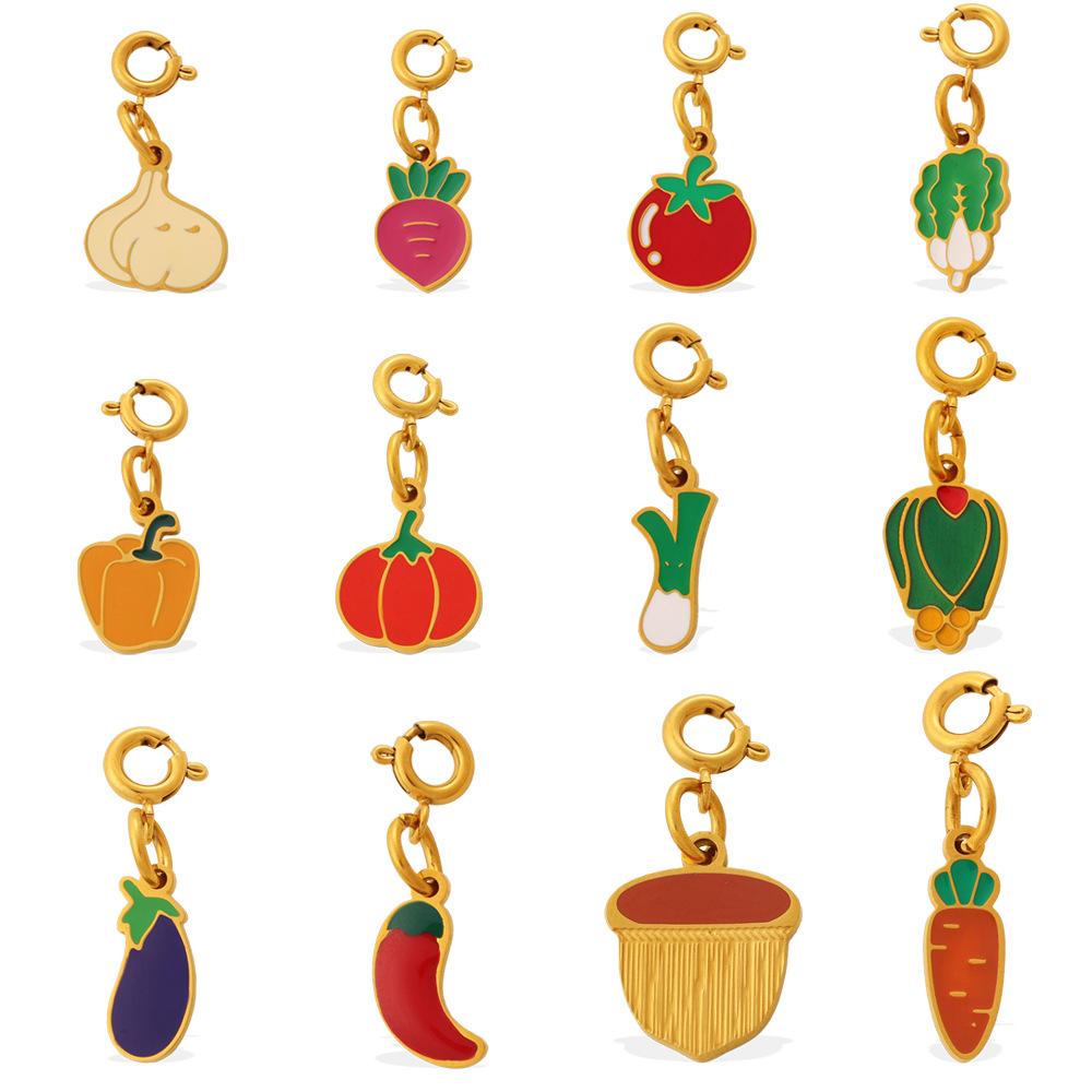 Small Fresh Pastoral Cute Vegetable Series Jewelry Buckle Pendant Stainless Steel DIY Bracelet Necklace Accessories