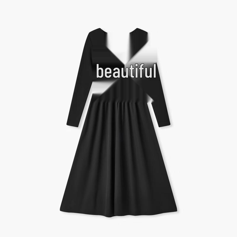 EICHITOO Hepburn Style V-neck Pleated A-line Knit Long Dress