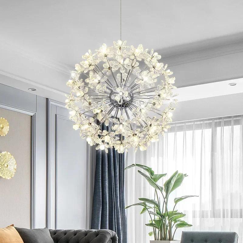 W1917 Modern Luxury Crystal Chandelier Dandelion Round Ball Pendant Ceiling Lamp for Dining Living Room Hanging Light New