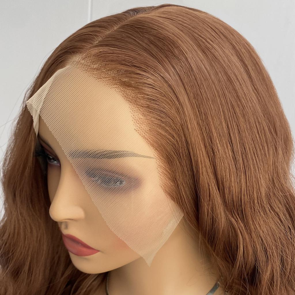 AIMEYA Brown Deep Wave Wig 13x4 Lace Front Synthetic Wigs for Women Natural Hairline Daily Wear Cosplay Wigs Glueless Long Hair
