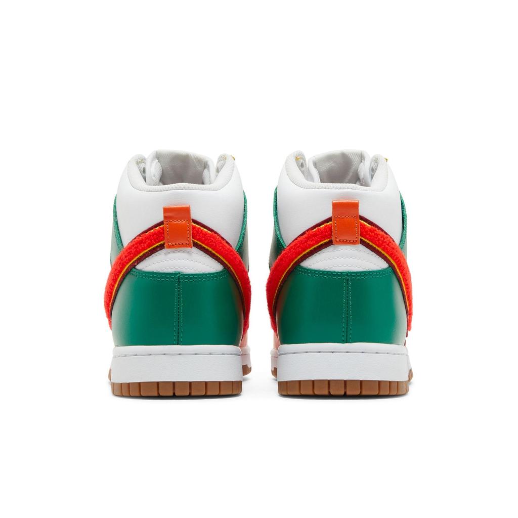 Nike Dunk High 'Chenille Swoosh' (Unisex) White / Team Red / Malachite / Habanero Red Skate Shoes DR8805 100