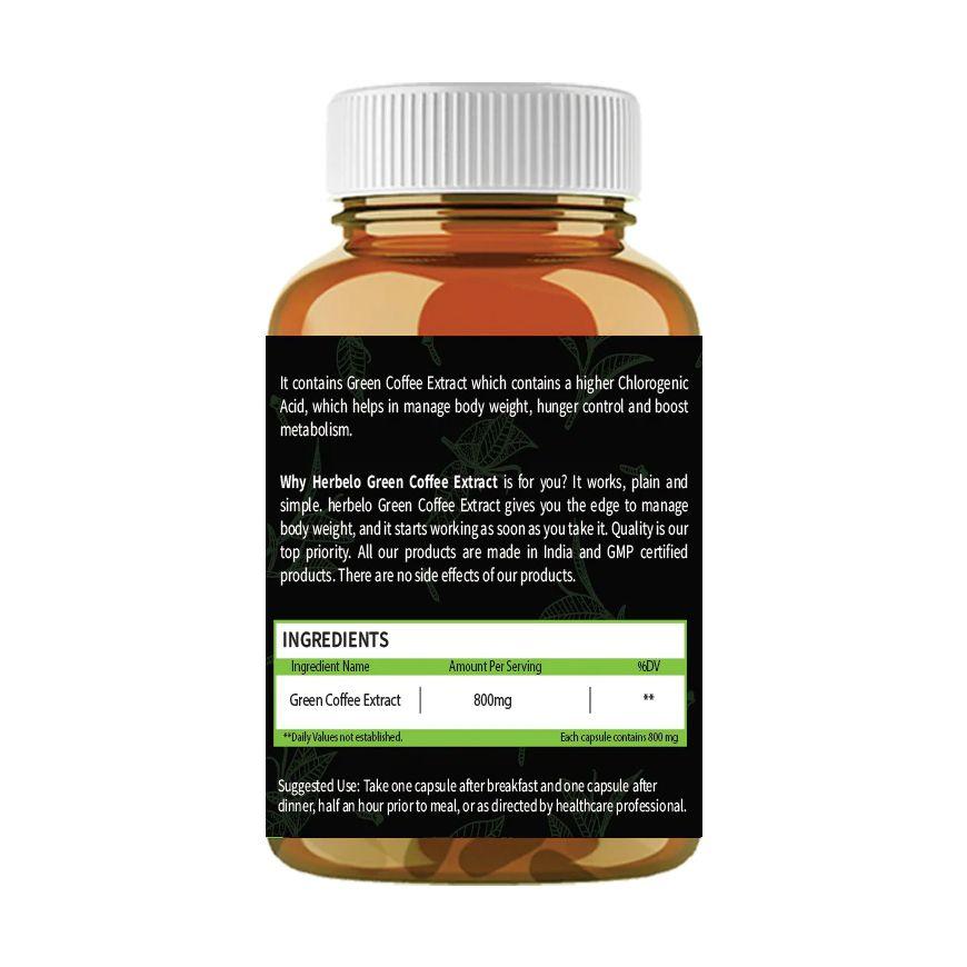 Экстракт зеленых кофейных зерен (60 кап, 800 мг), Green Coffee Bean,  Herbelo Organics