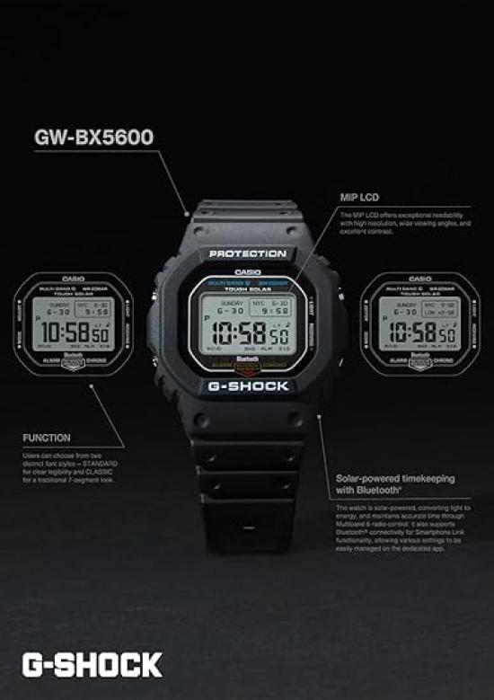 Casio Watch Black with MIP Solar and G-Shock Men's GW-BX5600, (GW-BX5600-1), LCD, Bluetooth, Radio-Controlled Power, Eco-Friendly Materials. [Used]