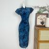Elastic flocking long short-sleeved cheongsam 1011 summer new retro national style middle-aged and elderly mother daily cheongsam skirt