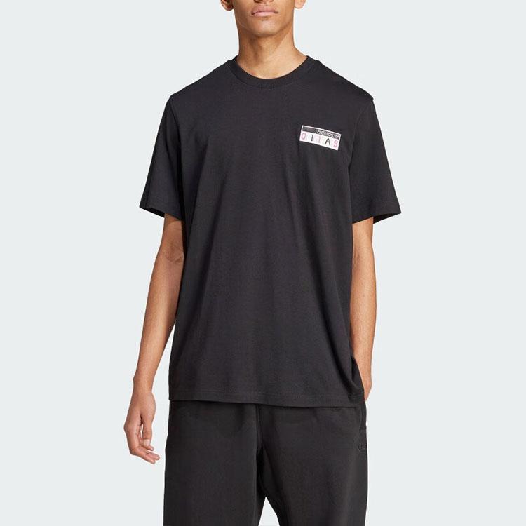 Adidas Originals Logo Print Crew Neck Straight Cut Short Sleeve T-Shirt Men Tops Black JC6537