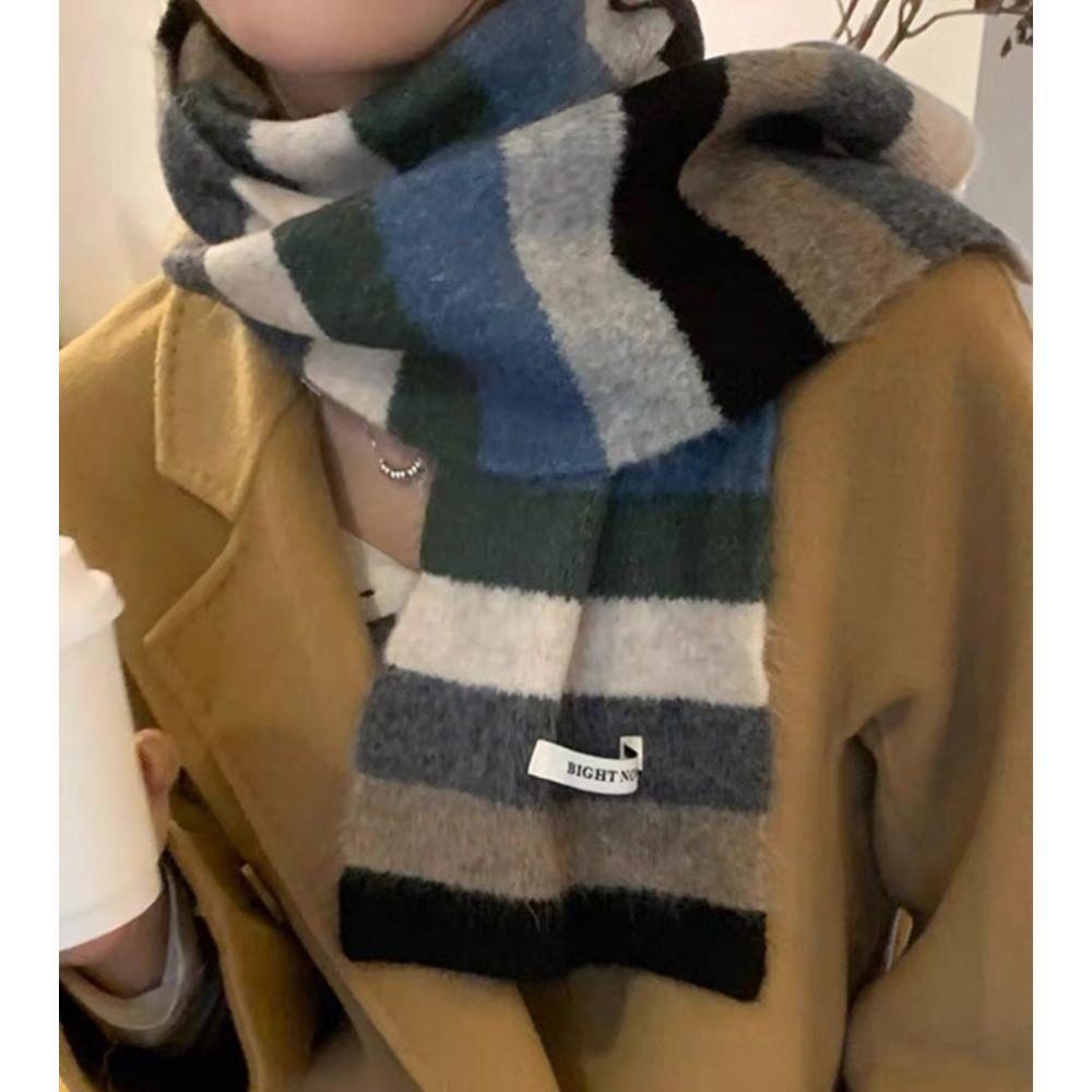 Multicolor Unisex Scarf Rainbow Stripes Mohair Scarf Stripes Wool Short Scarf Girl's Winter Neck Warmer Vintage Sweet Scarves